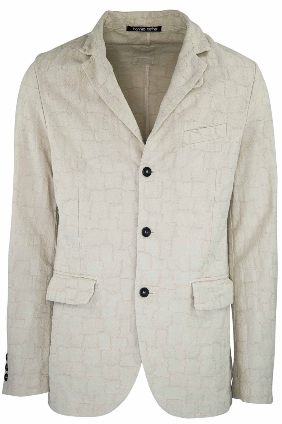 Hannes Roether | Croc-Effect Cotton Blazer Off White ~ Hotintoclothes